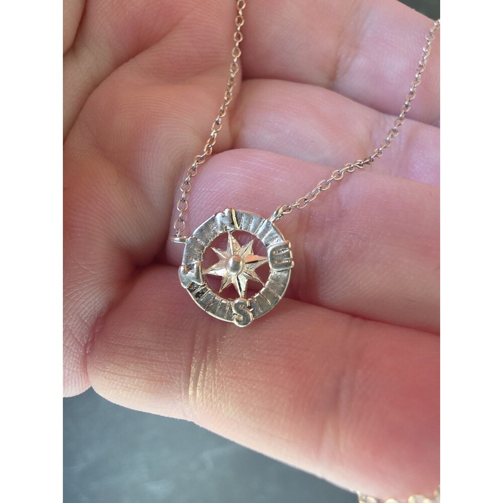 925 Sterling Silver Compass Pendant Necklace Vintage READ Description